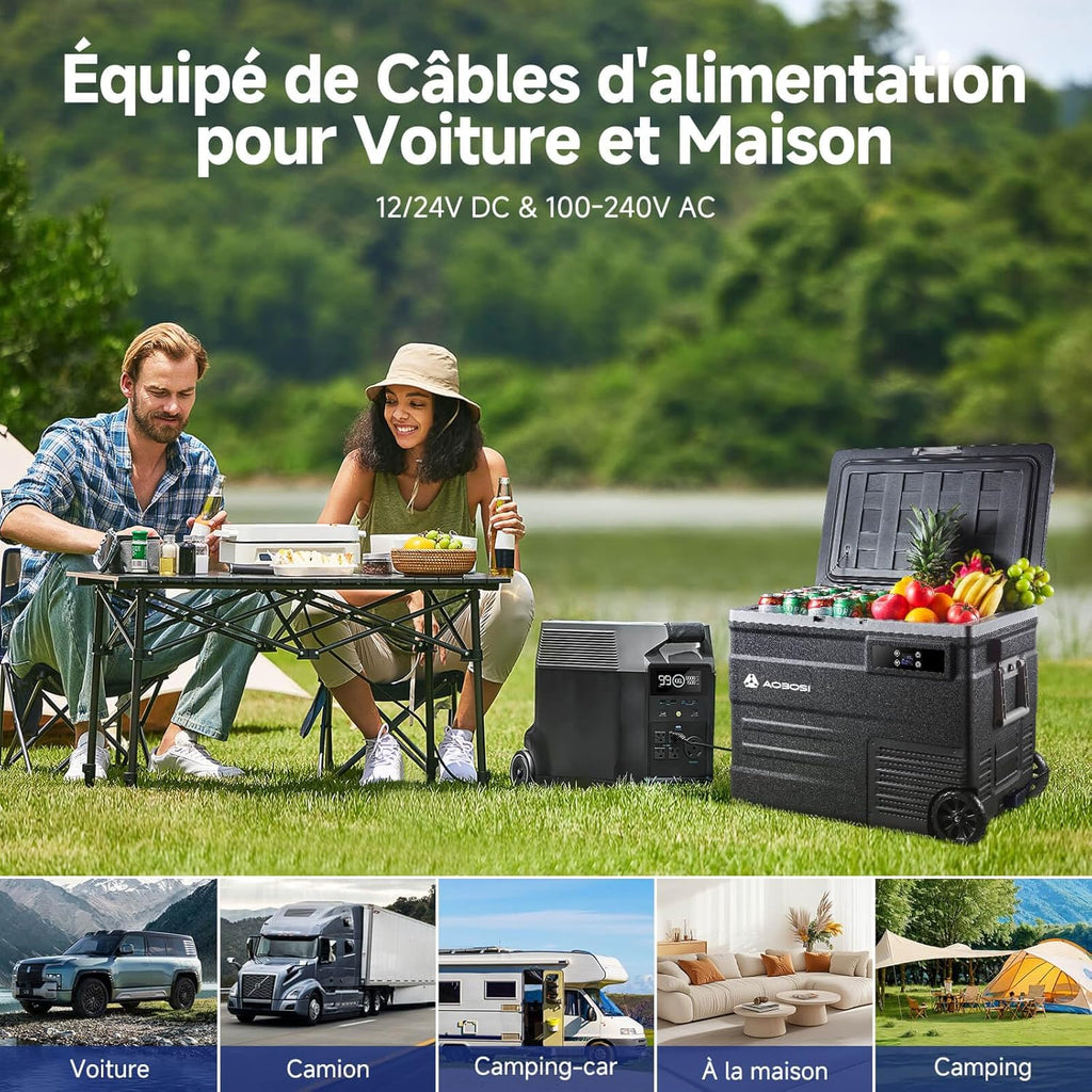 AAOBOSI 45L Glacière à Compresseur, Glaciere Électrique -20℃ à 20℃, Frigo Camion APP&Bouton Contrôle, 12/24V DC et 100-240V AC Glaciere Camping Pou...