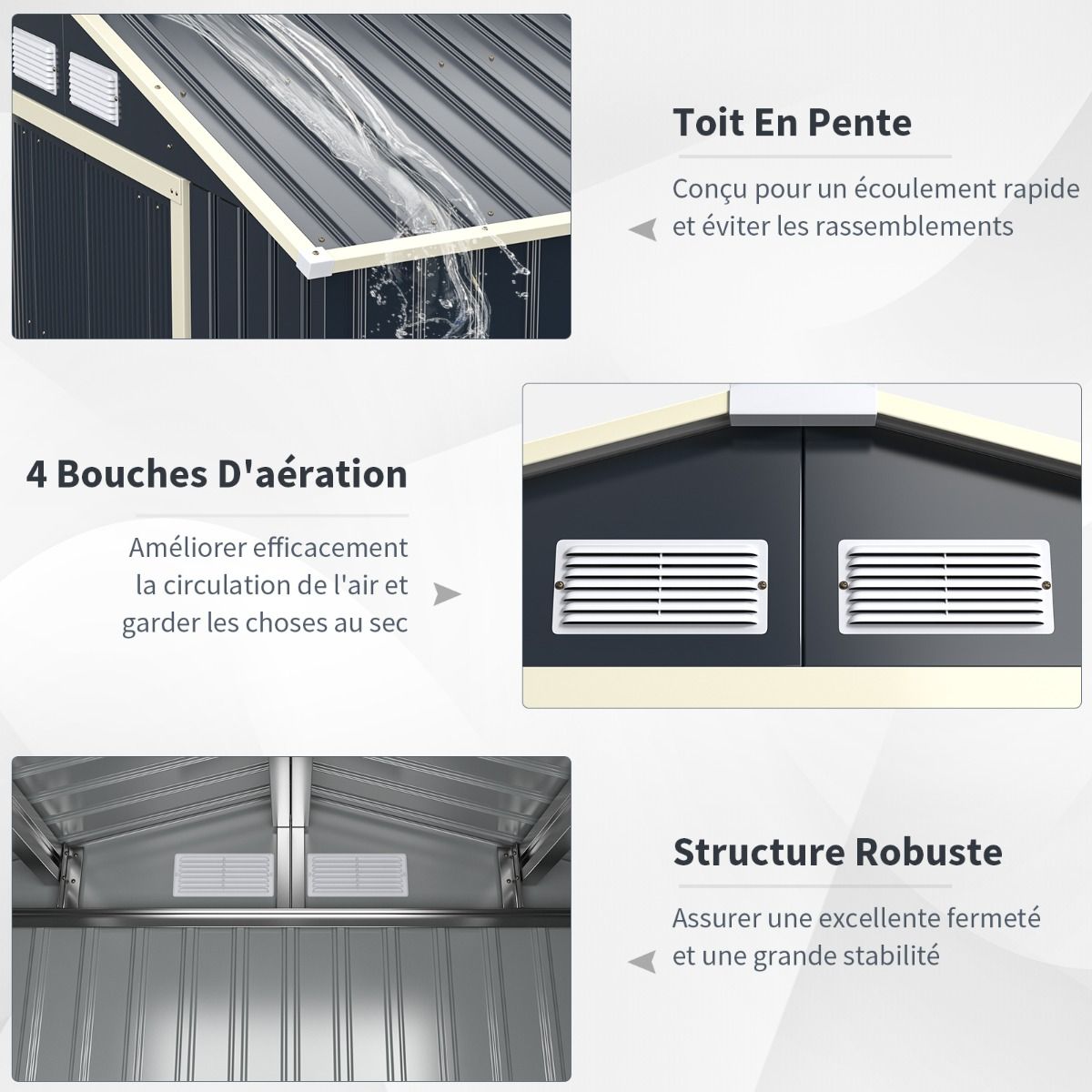 Abri de Jardin en Métal & Extension 10.85㎡ avec 2 Portes Coulissantes Verrouillables 4 Trous d’Aération Gris pour Vélo