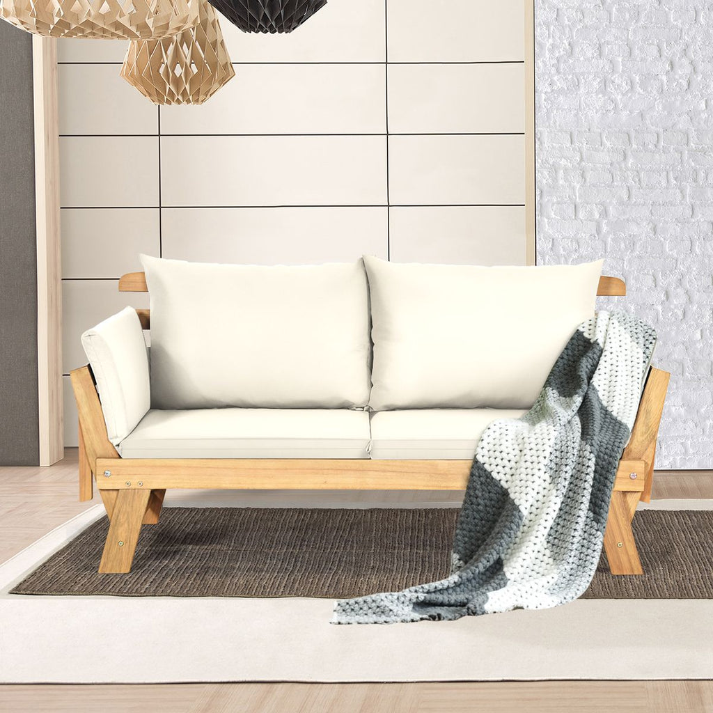Chaise Longue Convertible avec Coussin Canapé de Jardin 2 en 1 en Bois d’Acacia avec Accoudoir Réglable pour Patio Piscine Jardin Blanc/Gris/Bleu/R...