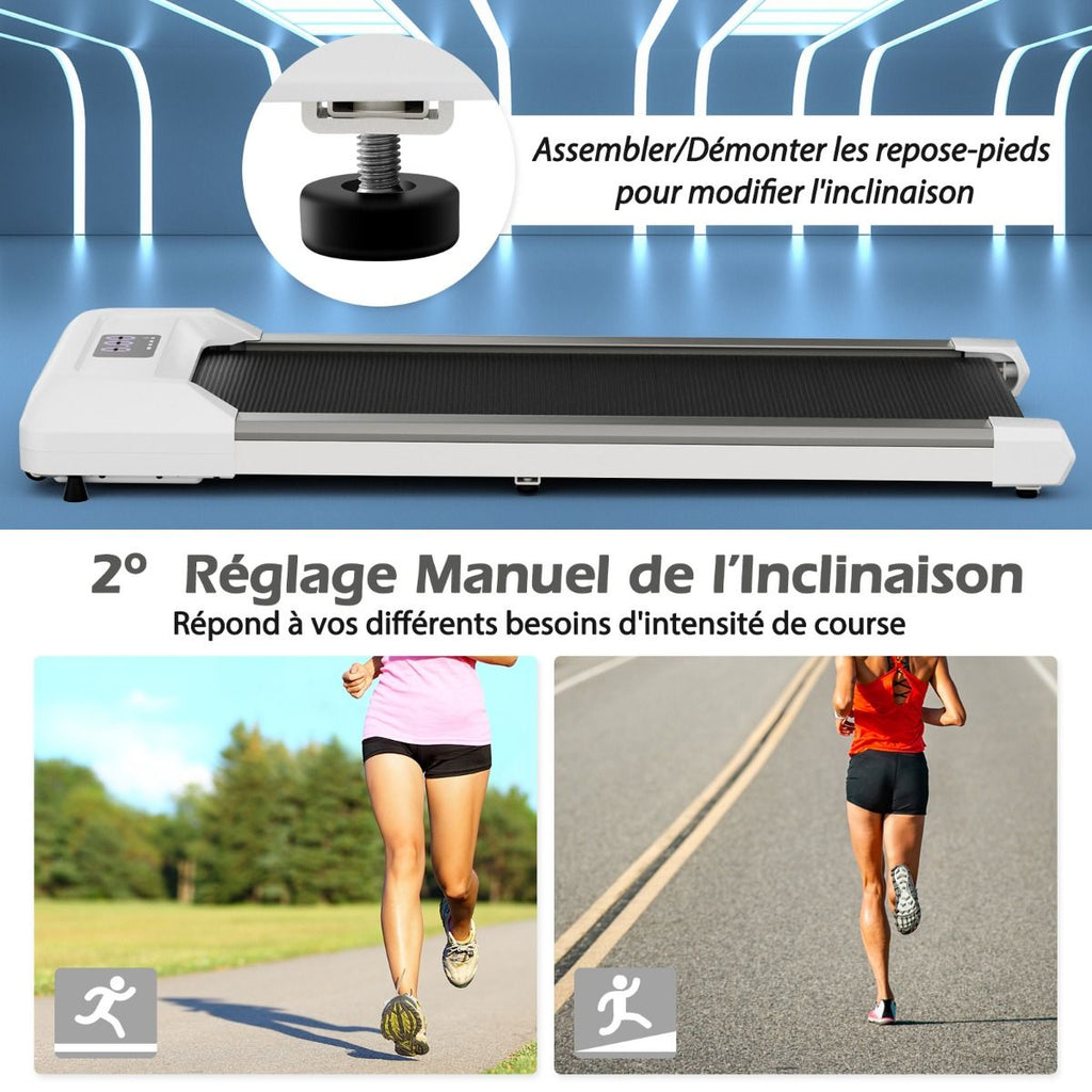 Tapis de Course Mince Tapis de Jogging avec Capacité de 120 Kg Télécommande et Écran Led Inclinable à Roulettes Tapis de Course à Glisser Gris/Noir...