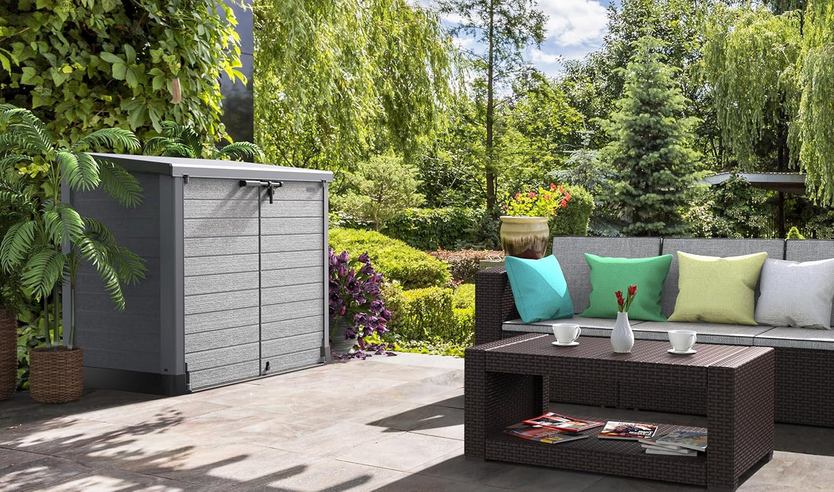 Duramax StoreAway 1200L Plastic Garden Shed/ Flat Lid, Outdoor Storage Shed, Wheelie Bin Hideaways, Wheelie bin box, Durable Construction, Ideal fo...