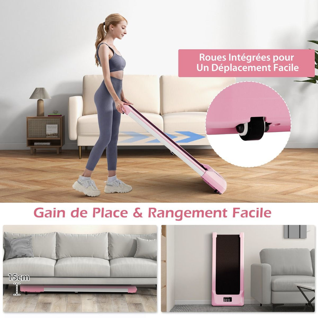 Tapis de Course Mince Tapis de Jogging avec Capacité de 120 Kg Télécommande et Écran Led Inclinable à Roulettes Tapis de Course à Glisser Gris/Noir...