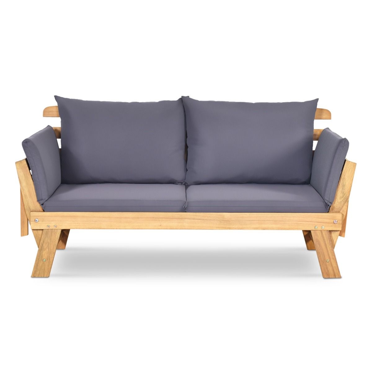 Chaise Longue Convertible avec Coussin Canapé de Jardin 2 en 1 en Bois d’Acacia avec Accoudoir Réglable pour Patio Piscine Jardin Blanc/Gris/Bleu/R...