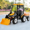 12V Tracteur Électrique Enfants avec Pelle&Remorque Amovible Véhicule Électrique à 6 Roues avec Télécommande & Musique 3-6 km/h pour 3-8 Ans Jaune/...