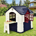 Maison Chef House -Thème Burger Bar - Table de Pique Nique Cabane de Jardin Anti-UV en Plastique 164x124x132 cm Bleu/Rose/Jaune