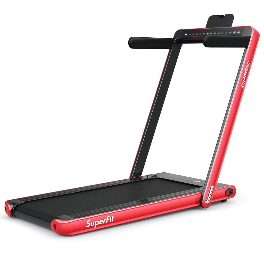 Tapis de Course Pliable 0,75HP Double Affichage LED APP et Télécommande Vitesse Motorisé 12 km/h Surface 40x100cm Rouge