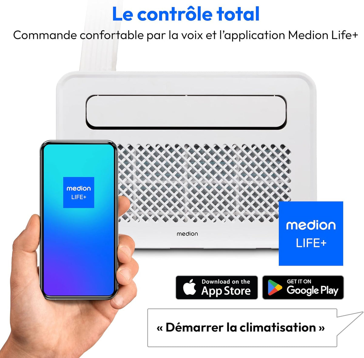 MEDION Smart Climatiseur Split P502 (5000 BTU, 3-en-1, Refroidir, Déshumidification, Ventilation, pour caravane, camping-car, kit de joint de fenêt...