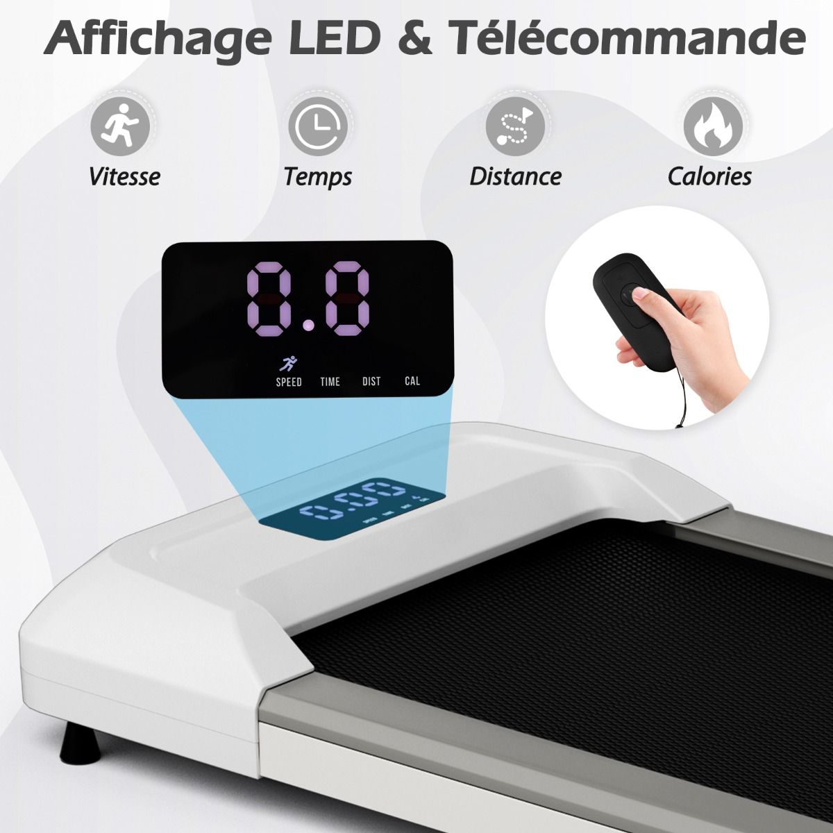 Tapis de Course Mince Tapis de Jogging avec Capacité de 120 Kg Télécommande et Écran Led Inclinable à Roulettes Tapis de Course à Glisser Gris/Noir...
