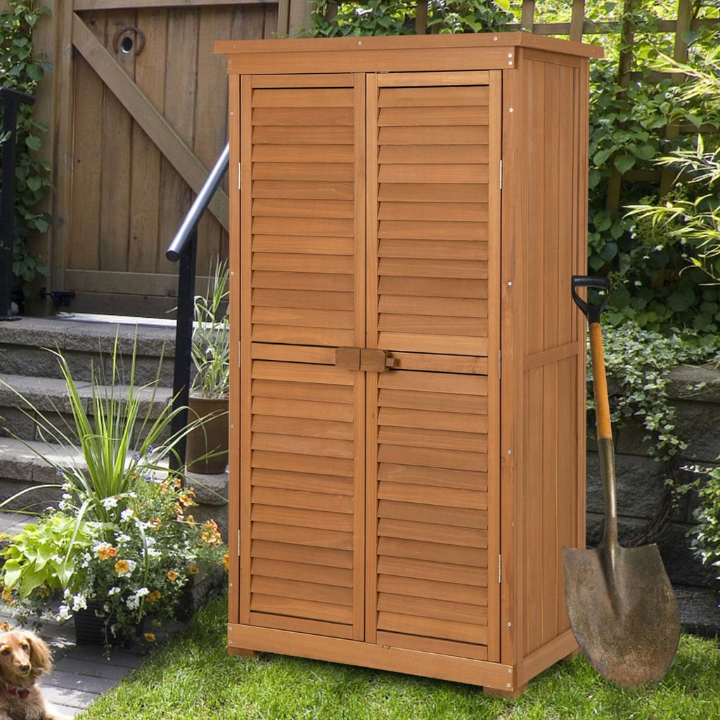 Abri de Jardin En Bois 160 Cm Toit en Asphalte 2 Portes Verrouillables avec Loquet Armoire Cabane en Sapin Pré-Huilé Imperméable 3 Étagères Amovibl...