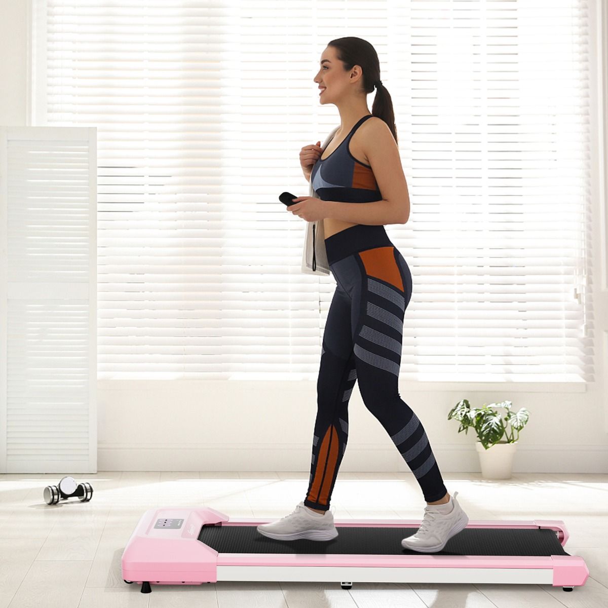 Tapis de Course Mince Tapis de Jogging avec Capacité de 120 Kg Télécommande et Écran Led Inclinable à Roulettes Tapis de Course à Glisser Gris/Noir...