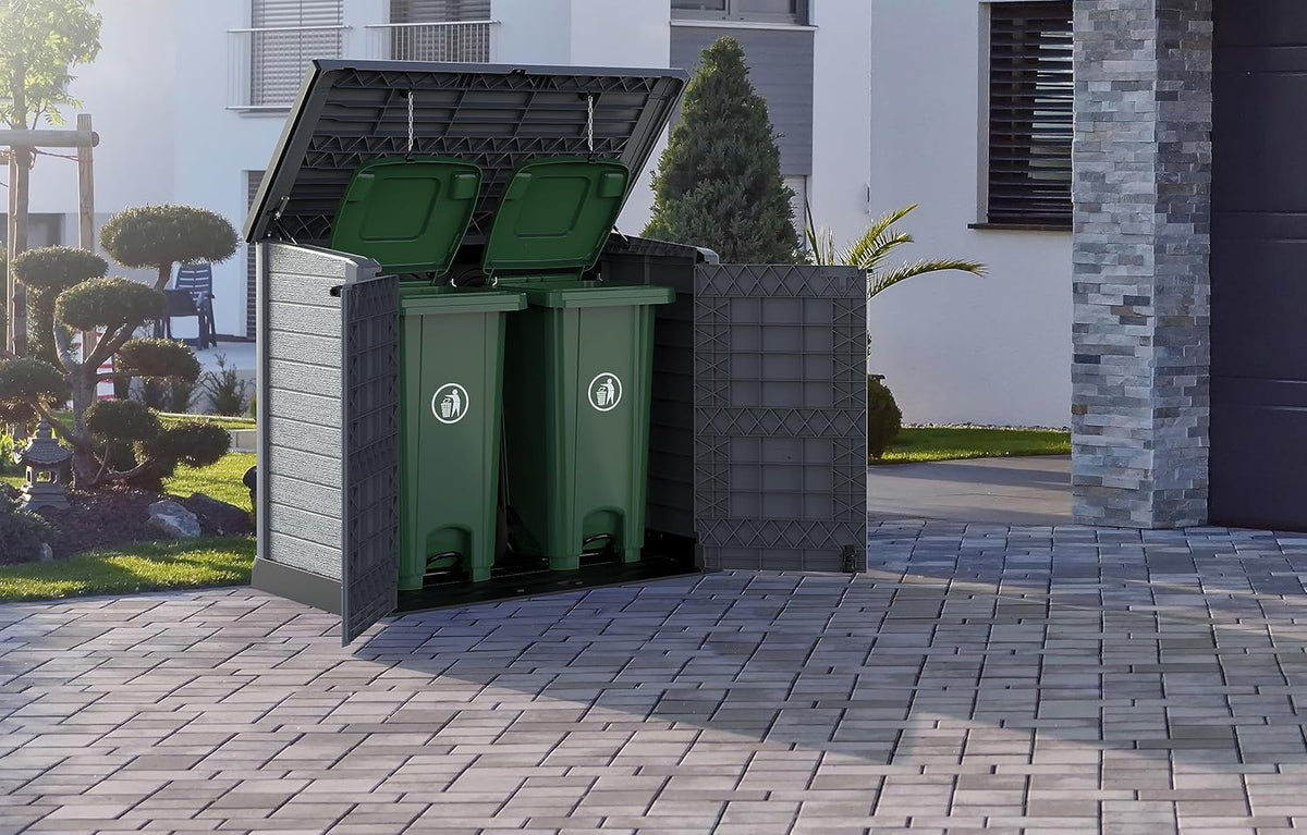 Duramax StoreAway 1200L Plastic Garden Shed/ Flat Lid, Outdoor Storage Shed, Wheelie Bin Hideaways, Wheelie bin box, Durable Construction, Ideal fo...