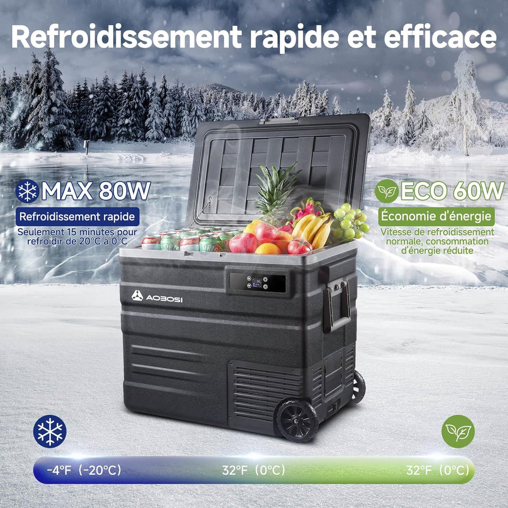 AAOBOSI 45L Glacière à Compresseur, Glaciere Électrique -20℃ à 20℃, Frigo Camion APP&Bouton Contrôle, 12/24V DC et 100-240V AC Glaciere Camping Pou...