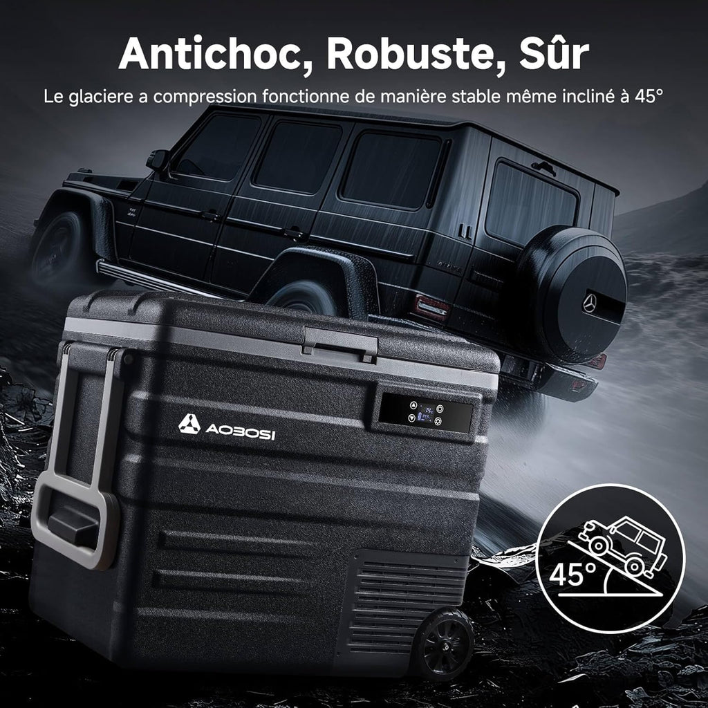 AAOBOSI 45L Glacière à Compresseur, Glaciere Électrique -20℃ à 20℃, Frigo Camion APP&Bouton Contrôle, 12/24V DC et 100-240V AC Glaciere Camping Pou...