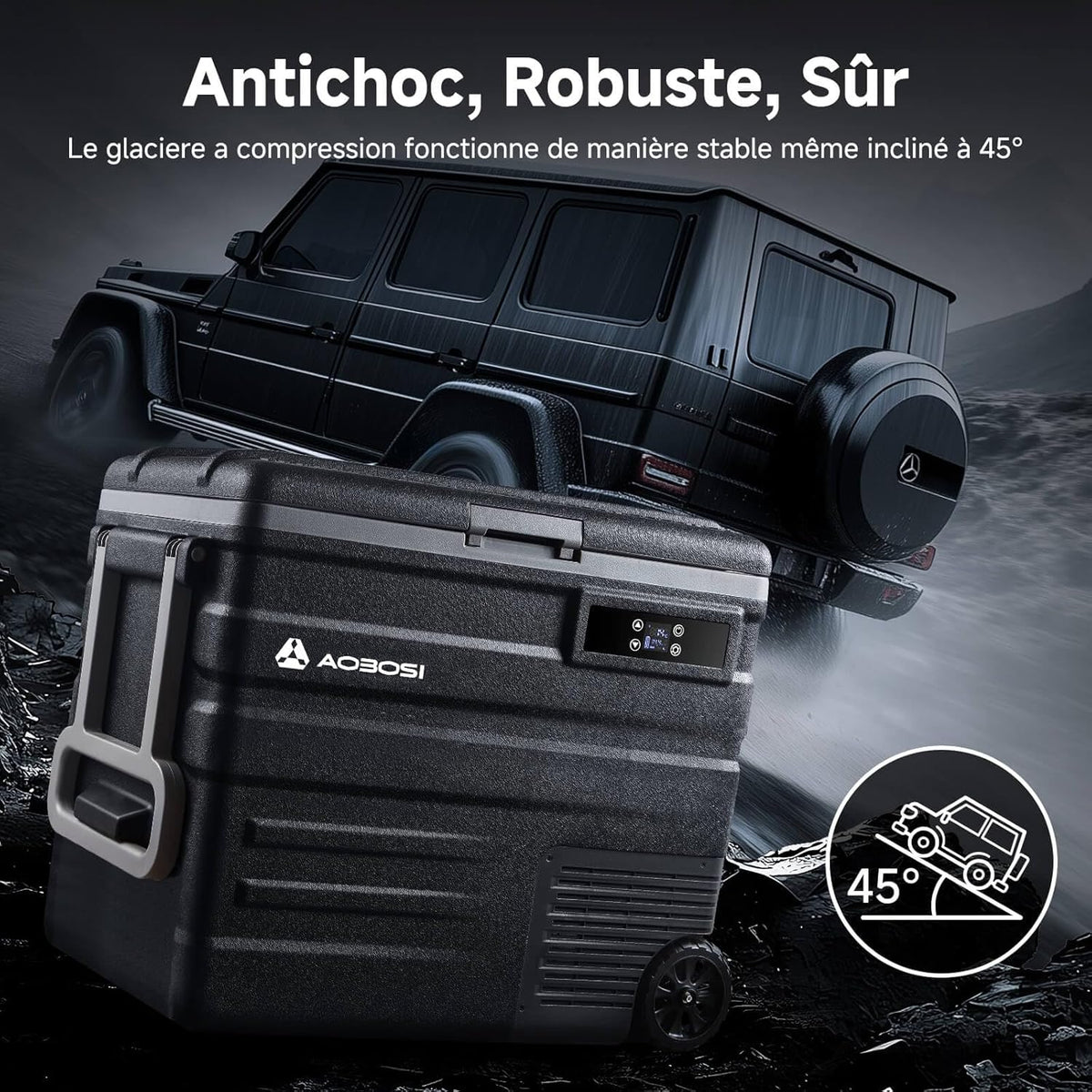 AAOBOSI 45L Glacière à Compresseur, Glaciere Électrique -20℃ à 20℃, Frigo Camion APP&Bouton Contrôle, 12/24V DC et 100-240V AC Glaciere Camping Pou...