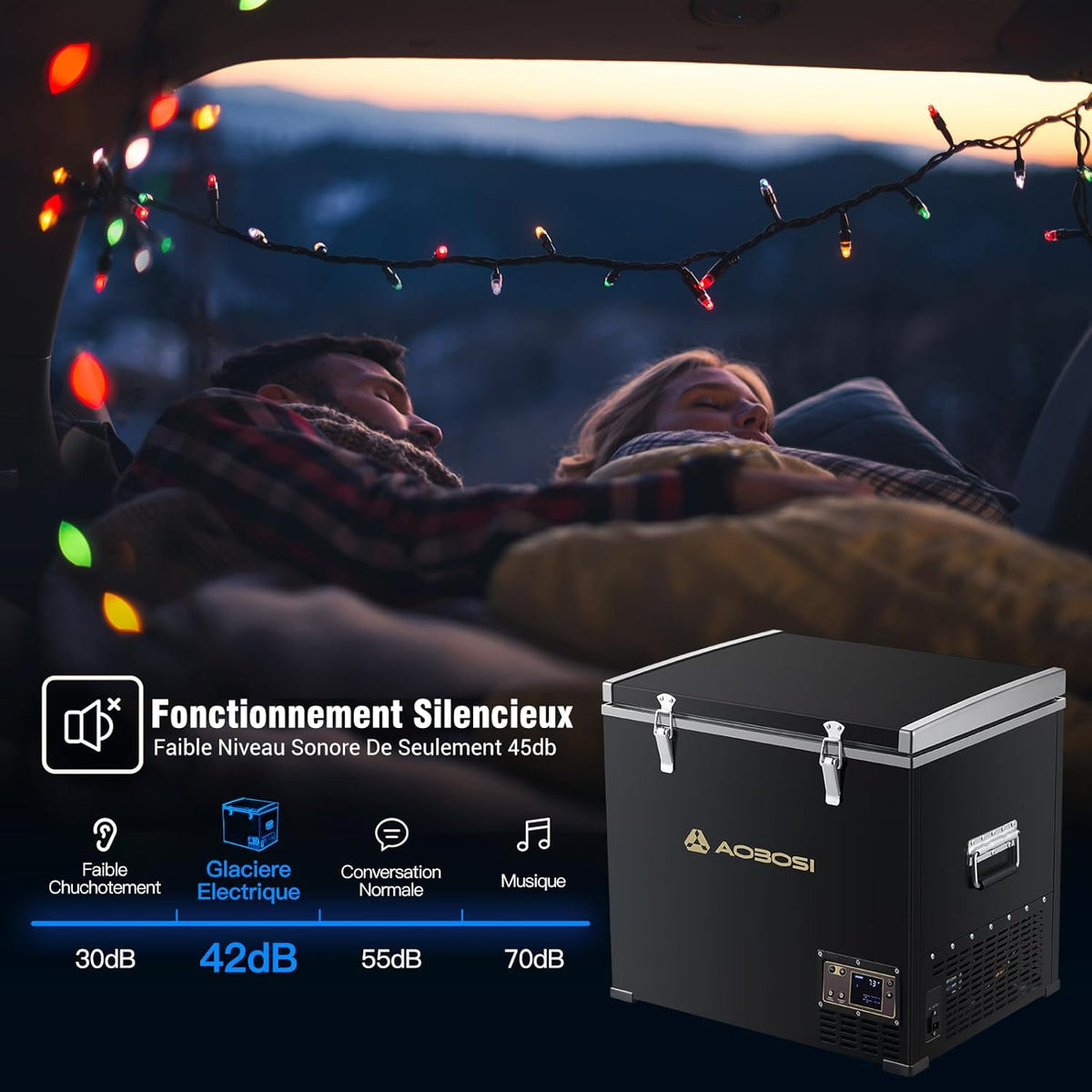 AAOBOSI 45L Glacière à Compresseur, Glaciere Électrique -20℃ à 20℃, Frigo Camion APP&Bouton Contrôle, 12/24V DC et 100-240V AC Glaciere Camping Pou...
