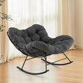 Chaise à Bascule d'Intérieur et d'Extérieur Chaise Papasan Surdimensionnée avec Coussin Rembourré & Cadre en Métal Capacité 205 Kg Gris