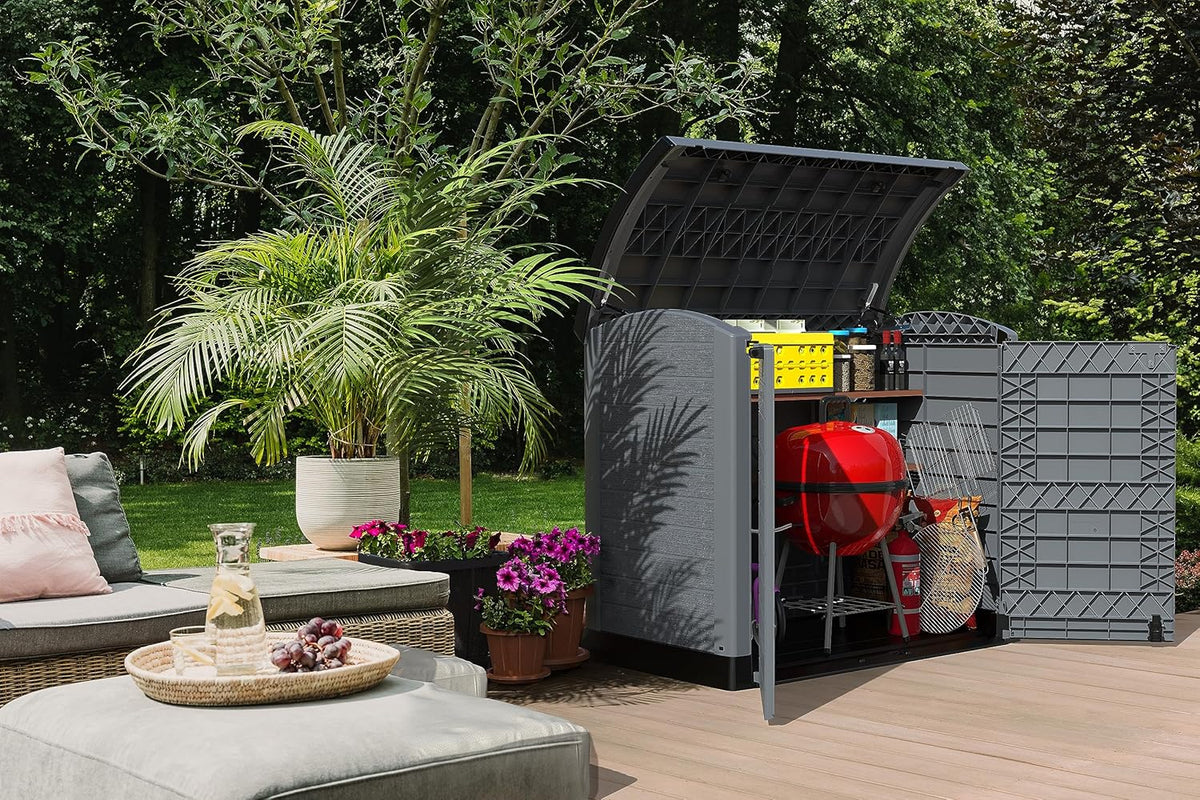 Duramax StoreAway 1200L Plastic Garden Shed/ Flat Lid, Outdoor Storage Shed, Wheelie Bin Hideaways, Wheelie bin box, Durable Construction, Ideal fo...