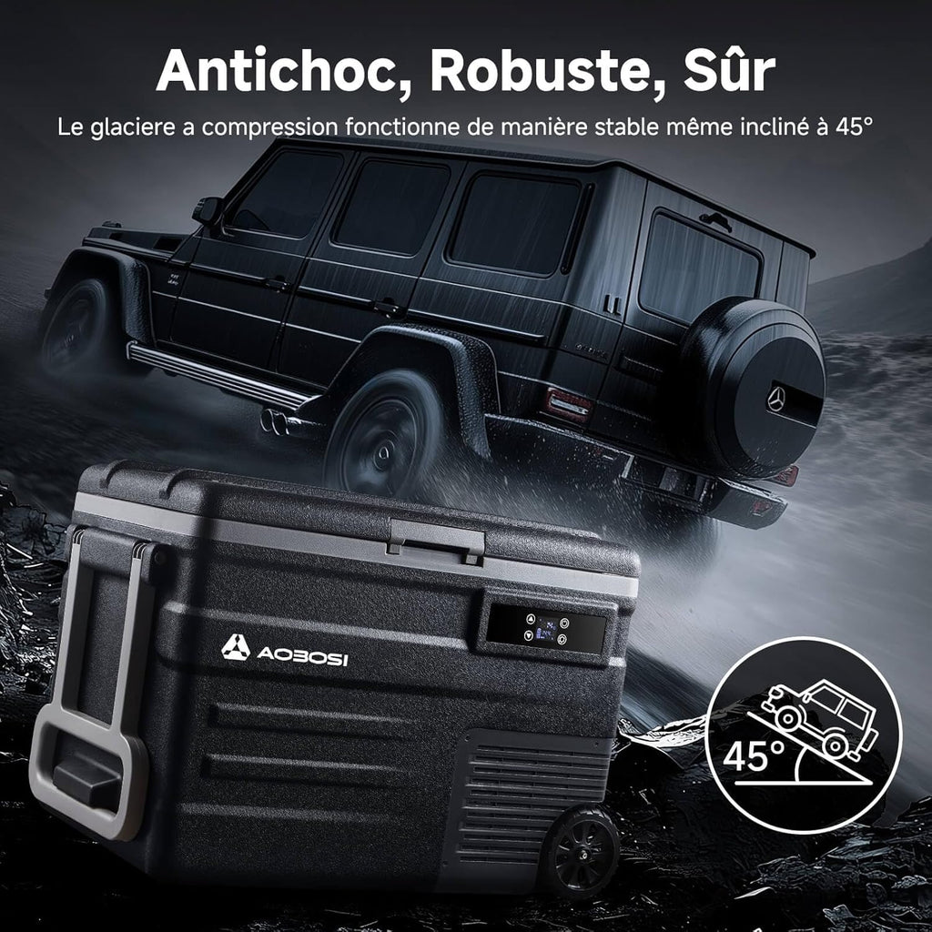 AAOBOSI 45L Glacière à Compresseur, Glaciere Électrique -20℃ à 20℃, Frigo Camion APP&Bouton Contrôle, 12/24V DC et 100-240V AC Glaciere Camping Pou...