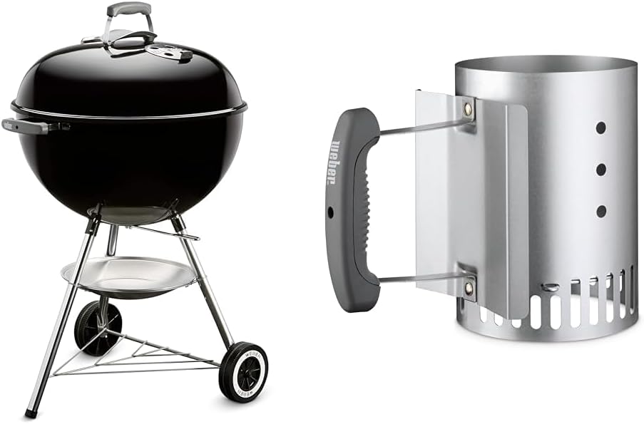 Weber Classic Kettle barbecue au charbon de bois, surface de cuisson Ø 57cm, barbecue avec couvercle et cuve en acier emaillé, thermomètre intégré...