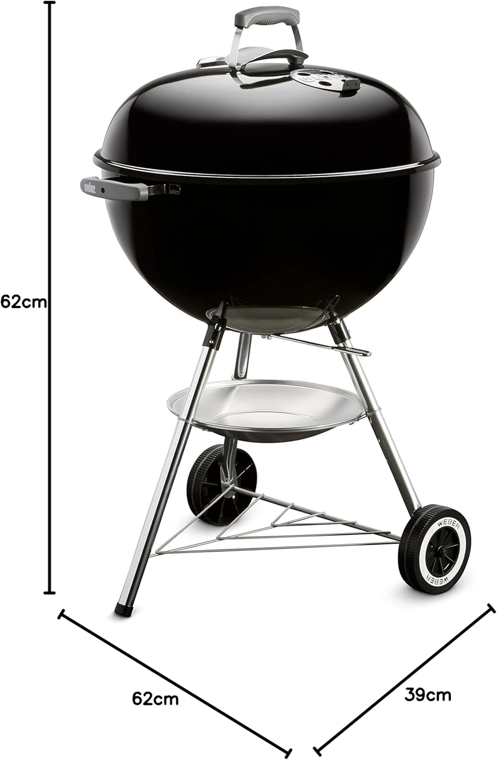 Weber Classic Kettle barbecue au charbon de bois, surface de cuisson Ø 57cm, barbecue avec couvercle et cuve en acier emaillé, thermomètre intégré...