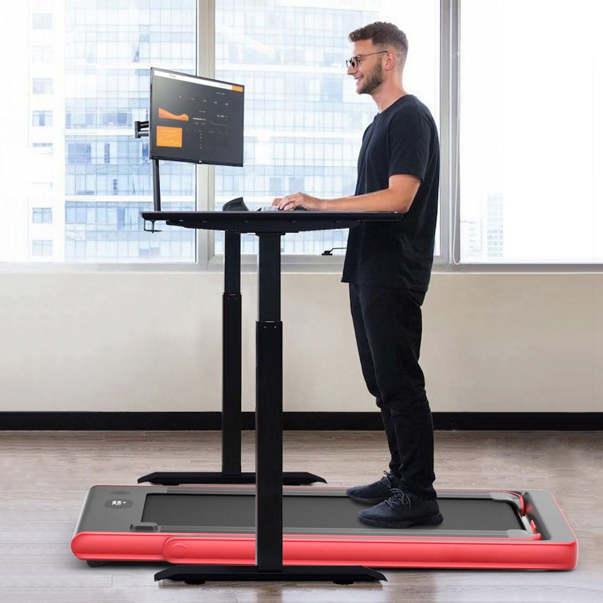 Tapis de Course Pliable 0,75HP Double Affichage LED APP et Télécommande Vitesse Motorisé 12 km/h Surface 40x100cm Rouge