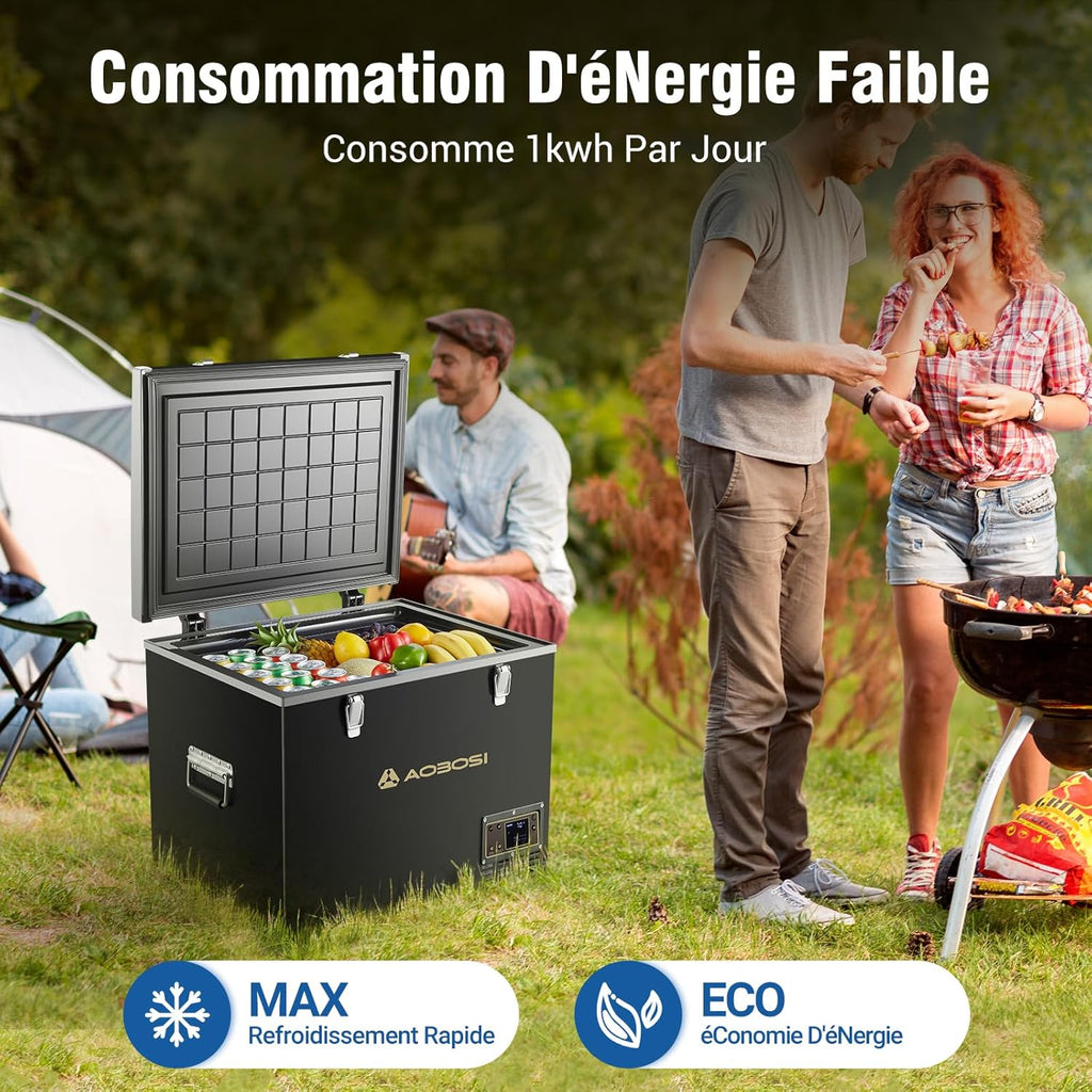 AAOBOSI 45L Glacière à Compresseur, Glaciere Électrique -20℃ à 20℃, Frigo Camion APP&Bouton Contrôle, 12/24V DC et 100-240V AC Glaciere Camping Pou...