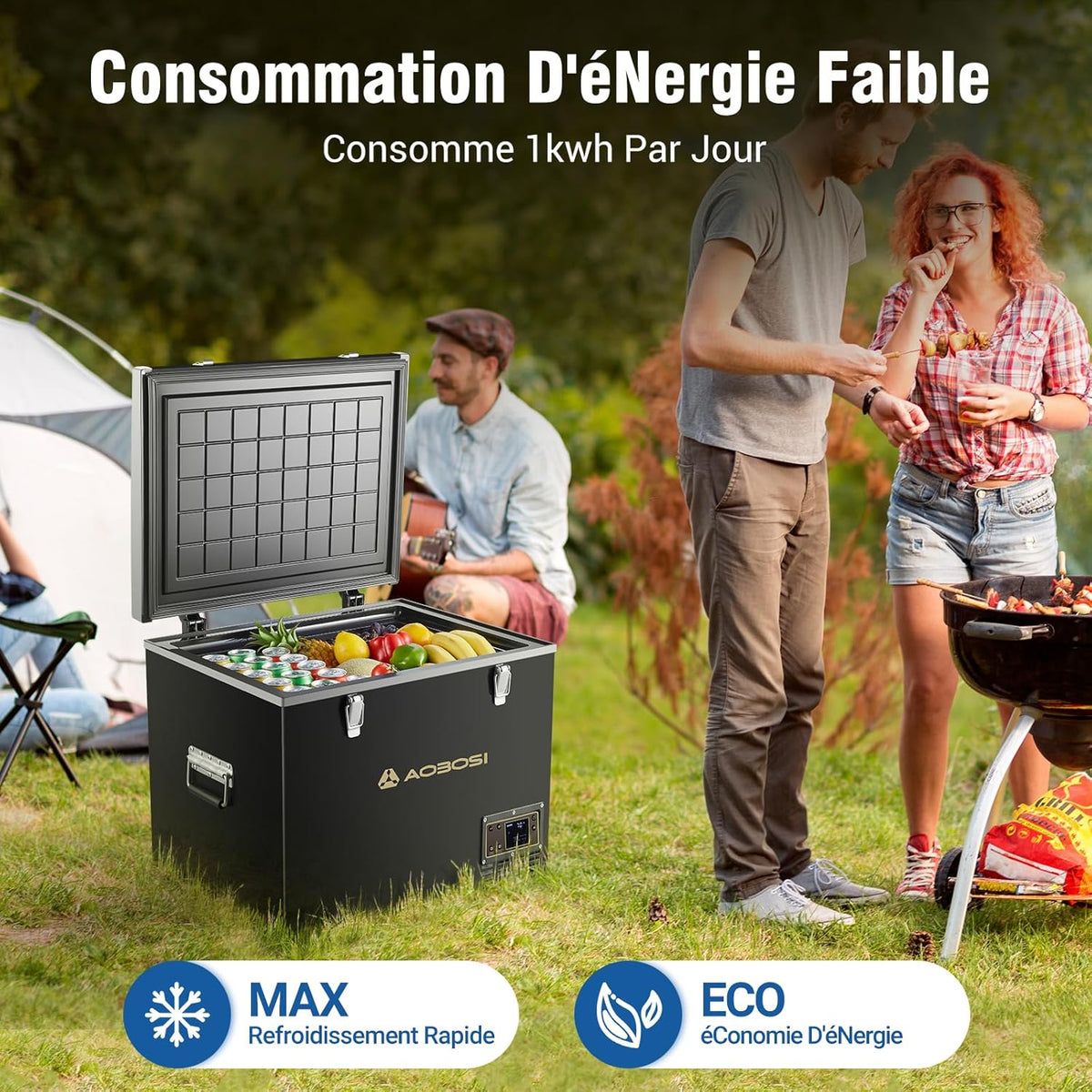 AAOBOSI 45L Glacière à Compresseur, Glaciere Électrique -20℃ à 20℃, Frigo Camion APP&Bouton Contrôle, 12/24V DC et 100-240V AC Glaciere Camping Pou...