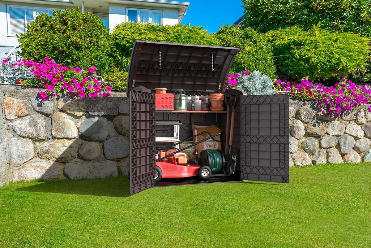 Duramax StoreAway 1200L Plastic Garden Shed/ Flat Lid, Outdoor Storage Shed, Wheelie Bin Hideaways, Wheelie bin box, Durable Construction, Ideal fo...