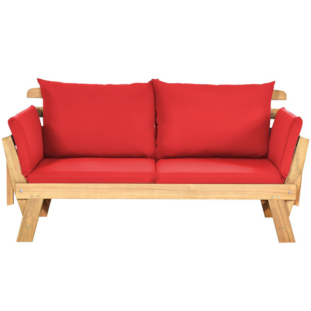 Chaise Longue Convertible avec Coussin Canapé de Jardin 2 en 1 en Bois d’Acacia avec Accoudoir Réglable pour Patio Piscine Jardin Blanc/Gris/Bleu/R...