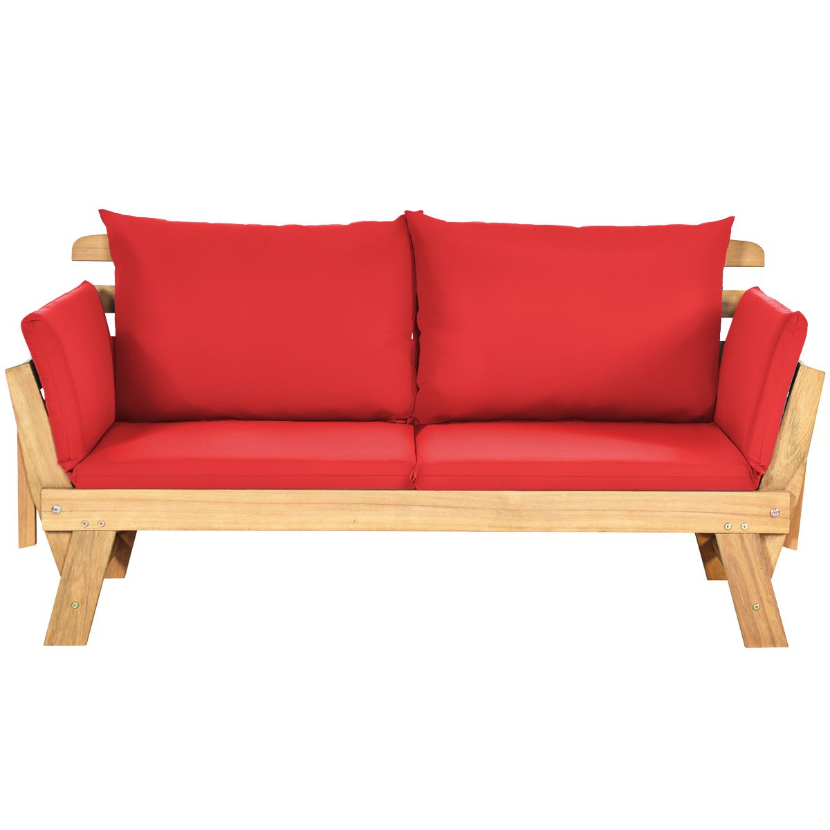 Chaise Longue Convertible avec Coussin Canapé de Jardin 2 en 1 en Bois d’Acacia avec Accoudoir Réglable pour Patio Piscine Jardin Blanc/Gris/Bleu/R...