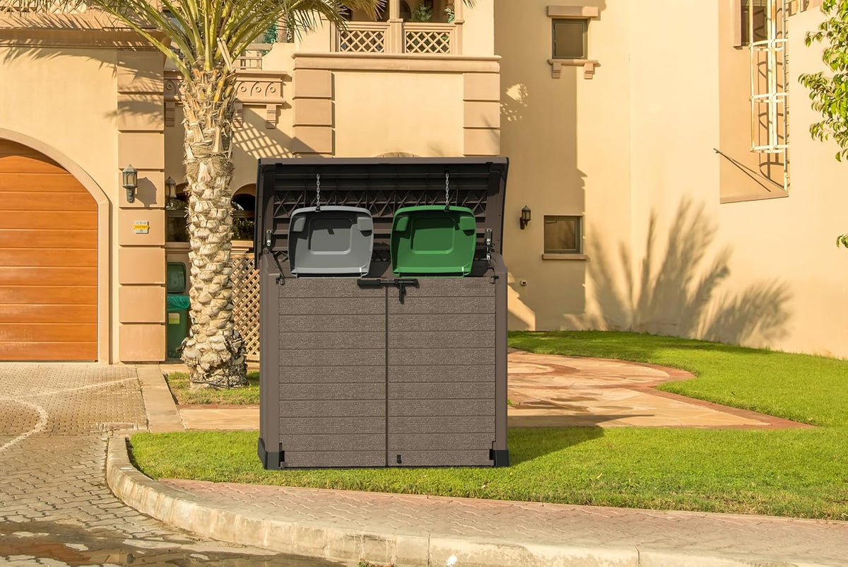 Duramax StoreAway 1200L Plastic Garden Shed/ Flat Lid, Outdoor Storage Shed, Wheelie Bin Hideaways, Wheelie bin box, Durable Construction, Ideal fo...