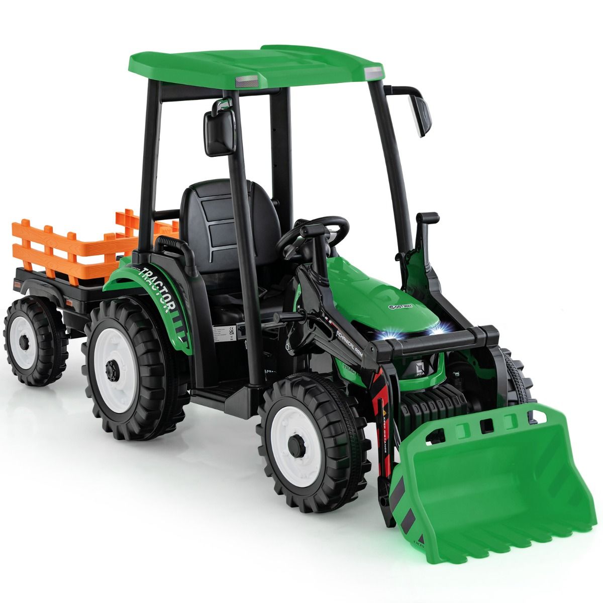 12V Tracteur Électrique Enfants avec Pelle&Remorque Amovible Véhicule Électrique à 6 Roues avec Télécommande & Musique 3-6 km/h pour 3-8 Ans Jaune/...