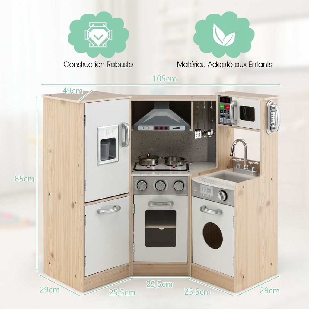 Cuisine Enfants en Bois XXL Angle 105 x 49 x 85 cm ( L x l x H ) Cuisine Complet avec Four Lave Linge 3 An+