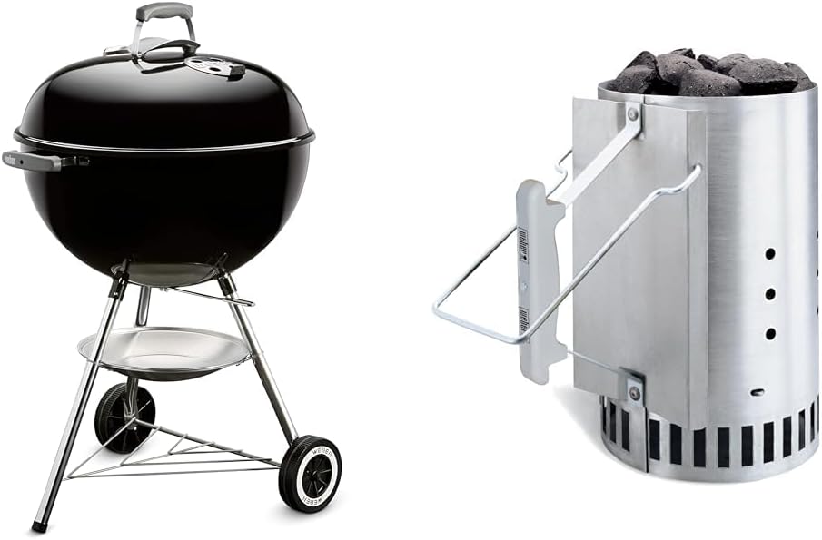 Weber Classic Kettle barbecue au charbon de bois, surface de cuisson Ø 57cm, barbecue avec couvercle et cuve en acier emaillé, thermomètre intégré...