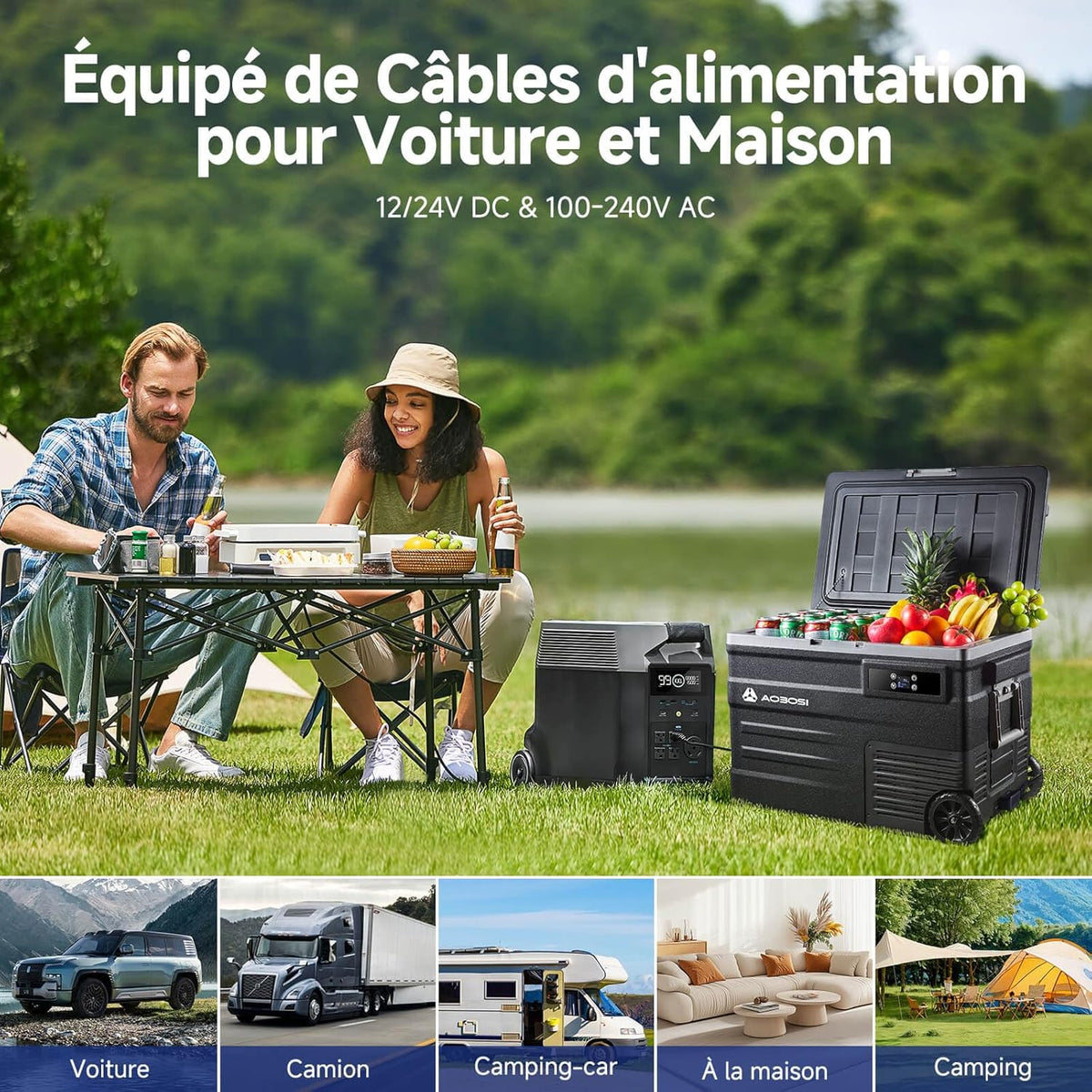 AAOBOSI 45L Glacière à Compresseur, Glaciere Électrique -20℃ à 20℃, Frigo Camion APP&Bouton Contrôle, 12/24V DC et 100-240V AC Glaciere Camping Pou...
