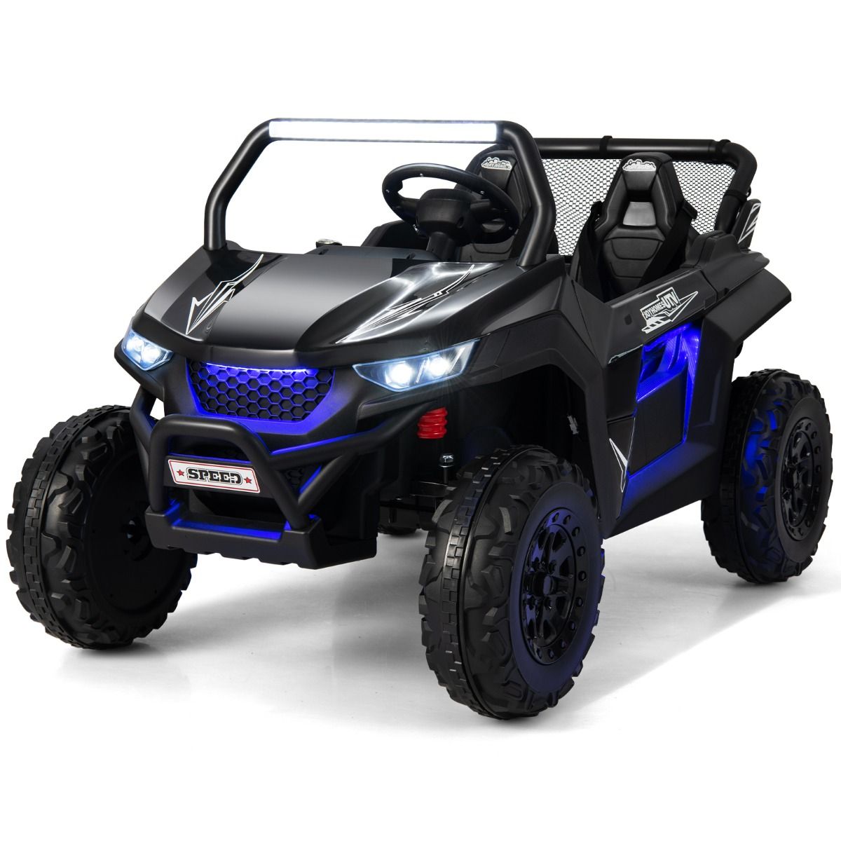 Voiture électrique Enfant 12 V Télécommande pour 3-8 Ans 2 Vitesses Ressort de Suspension Charge 59KG 118x74x71CM Noir/Rose/Rouge