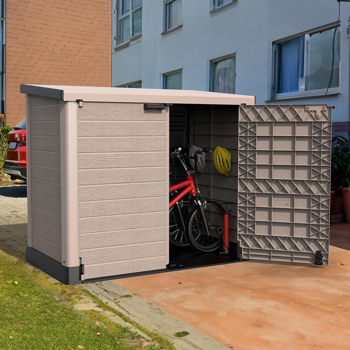 Duramax StoreAway 1200L Plastic Garden Shed/ Flat Lid, Outdoor Storage Shed, Wheelie Bin Hideaways, Wheelie bin box, Durable Construction, Ideal fo...