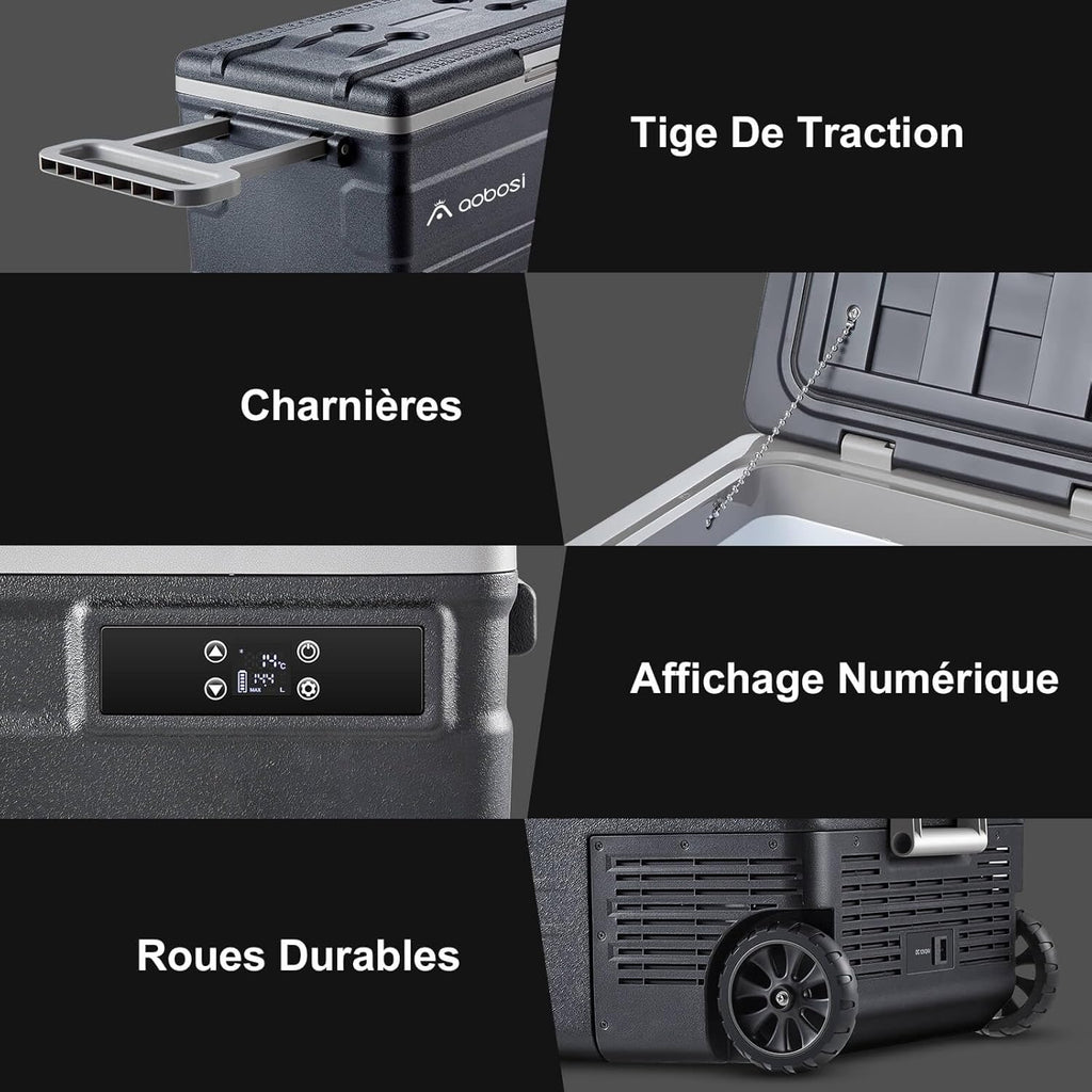 AAOBOSI 45L Glacière à Compresseur, Glaciere Électrique -20℃ à 20℃, Frigo Camion APP&Bouton Contrôle, 12/24V DC et 100-240V AC Glaciere Camping Pou...