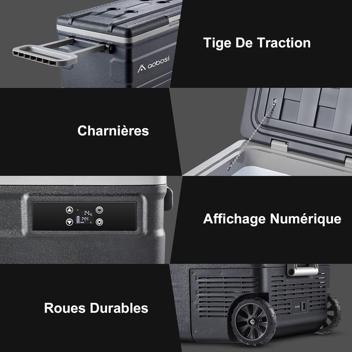 AAOBOSI 45L Glacière à Compresseur, Glaciere Électrique -20℃ à 20℃, Frigo Camion APP&Bouton Contrôle, 12/24V DC et 100-240V AC Glaciere Camping Pou...