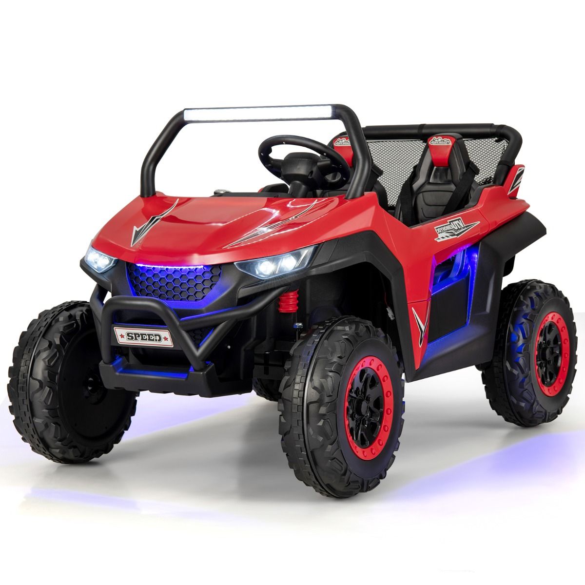 Voiture électrique Enfant 12 V Télécommande pour 3-8 Ans 2 Vitesses Ressort de Suspension Charge 59KG 118x74x71CM Noir/Rose/Rouge