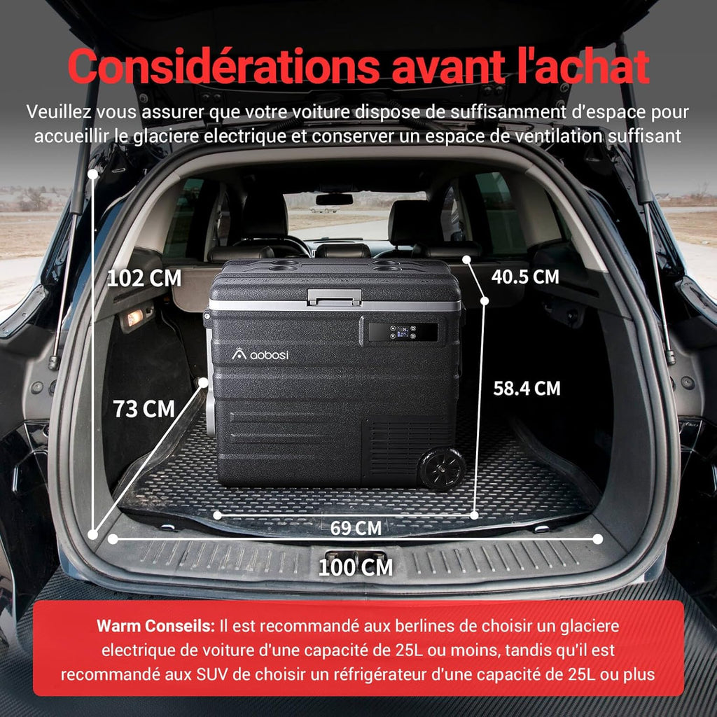 AAOBOSI 45L Glacière à Compresseur, Glaciere Électrique -20℃ à 20℃, Frigo Camion APP&Bouton Contrôle, 12/24V DC et 100-240V AC Glaciere Camping Pou...