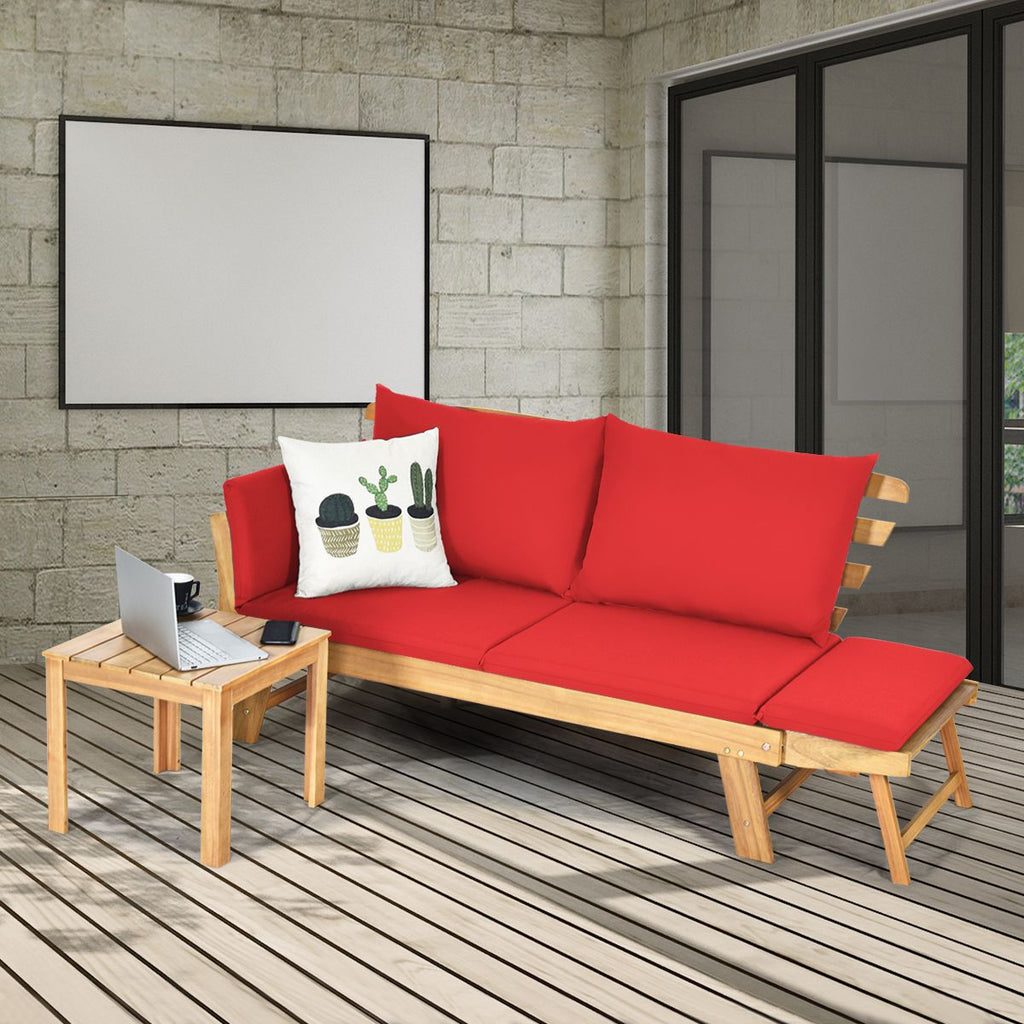 Chaise Longue Convertible avec Coussin Canapé de Jardin 2 en 1 en Bois d’Acacia avec Accoudoir Réglable pour Patio Piscine Jardin Blanc/Gris/Bleu/R...