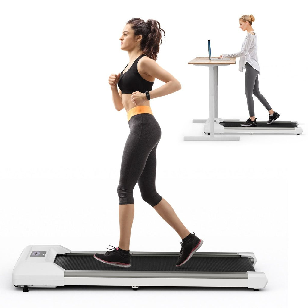 Tapis de Course Mince Tapis de Jogging avec Capacité de 120 Kg Télécommande et Écran Led Inclinable à Roulettes Tapis de Course à Glisser Gris/Noir...