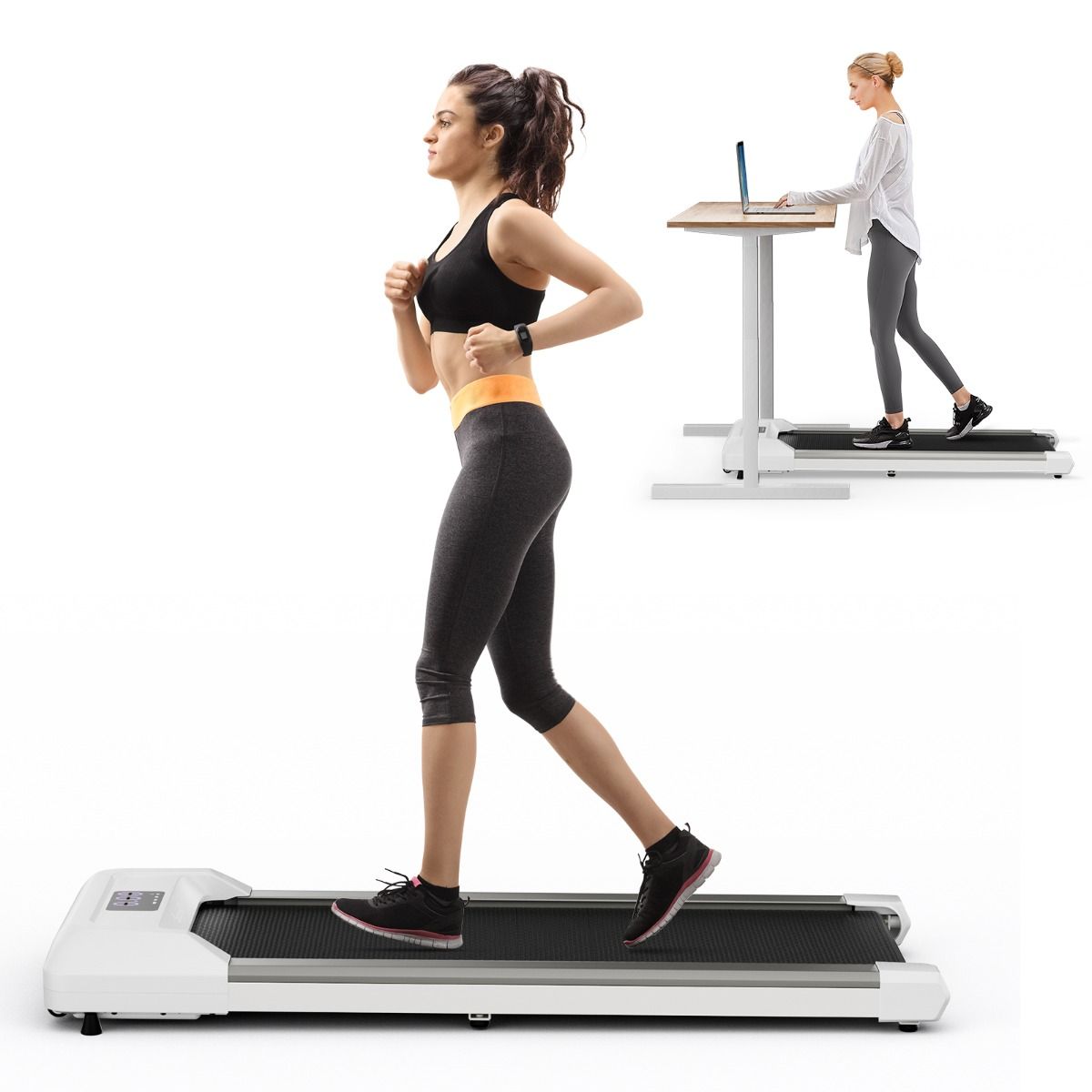 Tapis de Course Mince Tapis de Jogging avec Capacité de 120 Kg Télécommande et Écran Led Inclinable à Roulettes Tapis de Course à Glisser Gris/Noir...