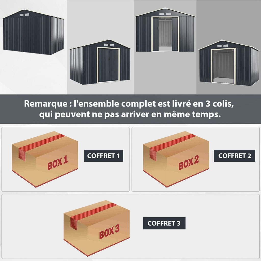 Abri de Jardin en Métal 5,29 ㎡277 x 191 x 202 cm avec 2 Portes Coulissantes Verrouillables 4 Trous d’Aération Gris pour Vélo