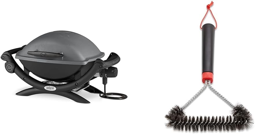 Weber Q1400 Barbecue électrique, surface de cuisson 43 x 32 cm, nomade, grille en fonte émaillée divisée en 2 parties, couvercle et cuve en fonte d...