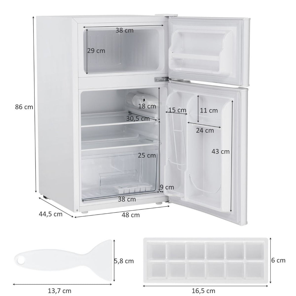 Réfrigérateur Compact Mini-réfrigérateur 90 L Congélateur Séparé avec Design à 2 Portes Lumière LED Grand Angle Blanc