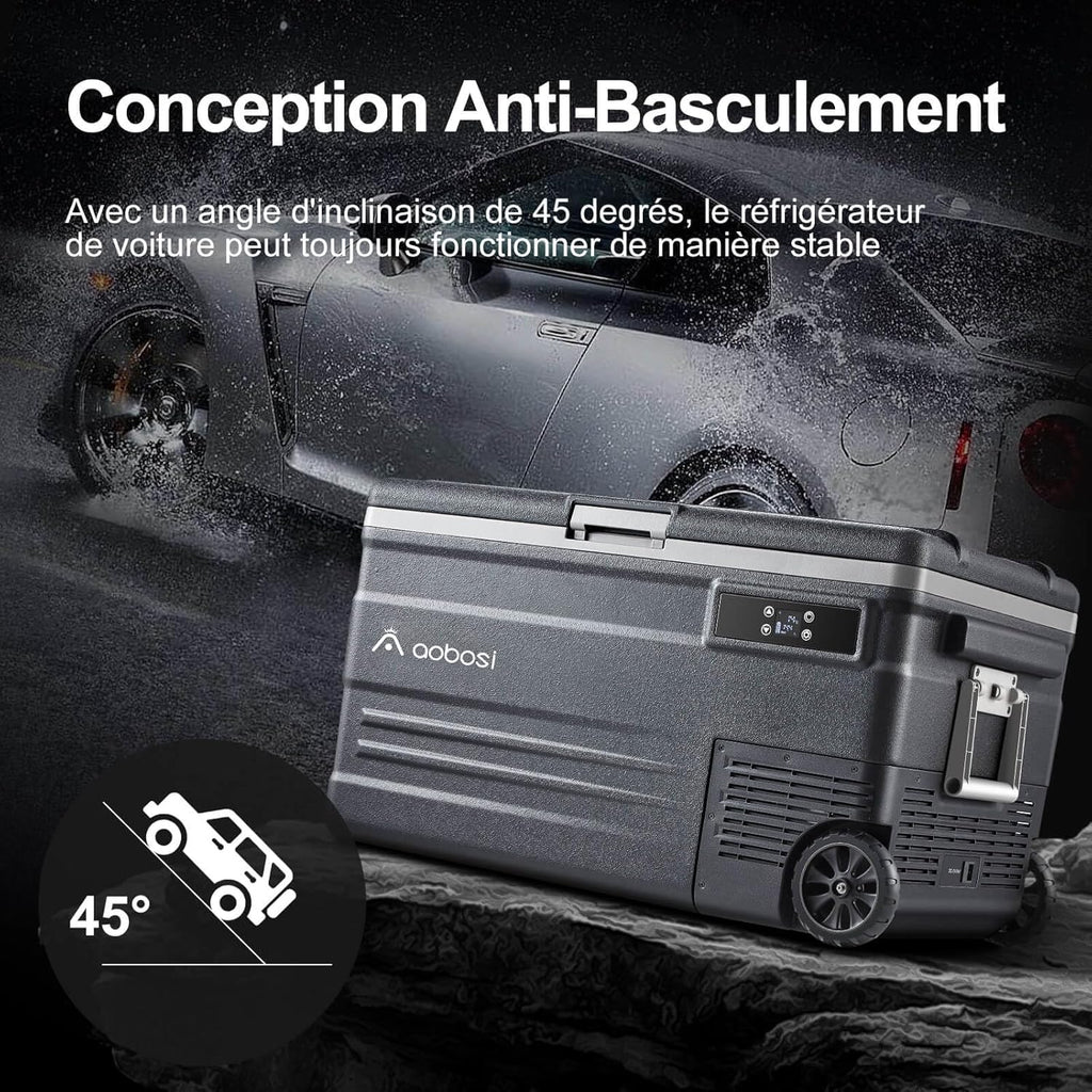 AAOBOSI 45L Glacière à Compresseur, Glaciere Électrique -20℃ à 20℃, Frigo Camion APP&Bouton Contrôle, 12/24V DC et 100-240V AC Glaciere Camping Pou...