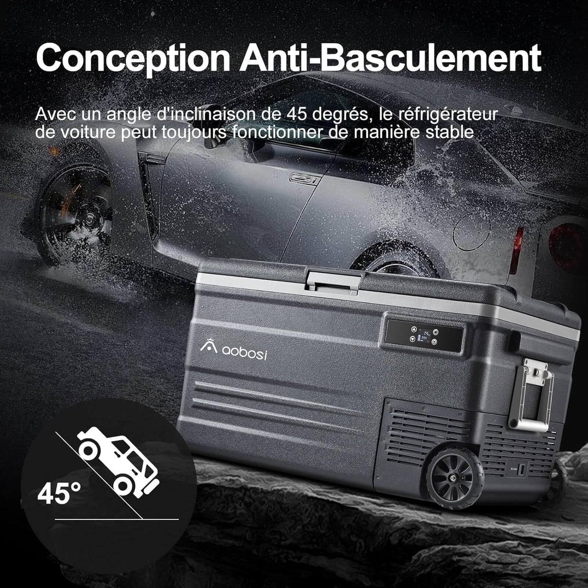 AAOBOSI 45L Glacière à Compresseur, Glaciere Électrique -20℃ à 20℃, Frigo Camion APP&Bouton Contrôle, 12/24V DC et 100-240V AC Glaciere Camping Pou...