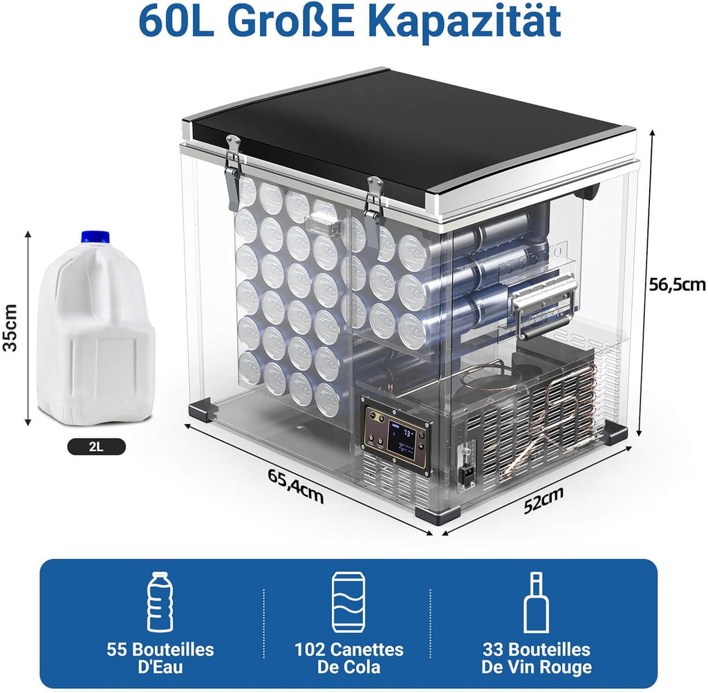 AAOBOSI 45L Glacière à Compresseur, Glaciere Électrique -20℃ à 20℃, Frigo Camion APP&Bouton Contrôle, 12/24V DC et 100-240V AC Glaciere Camping Pou...
